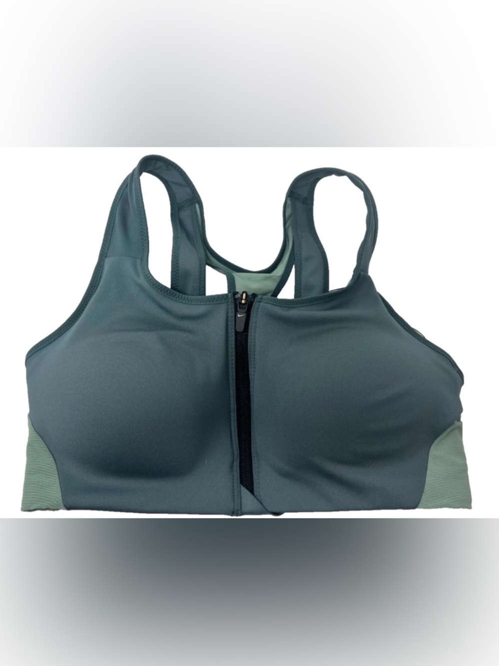 Nike Front-Zip Sports Bra in Slate Green and Sage